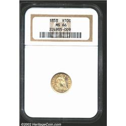 1858 H10C MS66 NGC. Lovely gold color. A flashy Gem with an above average strike and pleasing surfac
