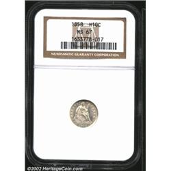 1858 H10C MS67 NGC. A common coin, at least in an absolute sense, the 1858 (3.5 million coins produc