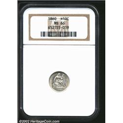 1860 H10C MS66 NGC. A lustrous Gem with a good strike and clean surfaces. Mostly brilliant, but the.