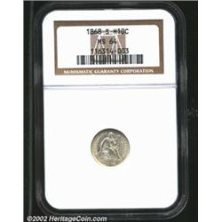 1868-S H10C MS64 NGC. A well struck and lightly toned near-Gem with flashy luster and unblemished su