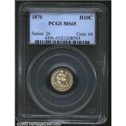 1870 H10C MS65 PCGS. Well struck in the centers, but softly struck on selected portions of the upper