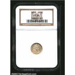 1859 H10C PR64 NGC. The first of three proof 1859 Half Dimes in this sale, this near-Gem representat