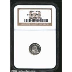 1859 H10C PR66 Cameo NGC. Only 65-70 proofs are believed extant of this early proof delivery in the.