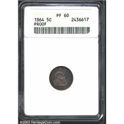 1864 H10C PR60 ANACS. Dark gray surfaces, with multicolored tones of cobalt blue, lavender, orange,.