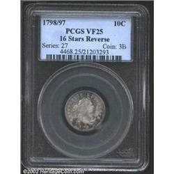 1798/97 10C 16 Stars on Reverse VF25 PCGS. JR-1, R.3 Pale gray surfaces, with some dark gray patina.