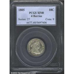 1805 10C 4 Berries XF40 PCGS. JR-2, R.2. Pale gray surfaces with just a few touches of russet toning