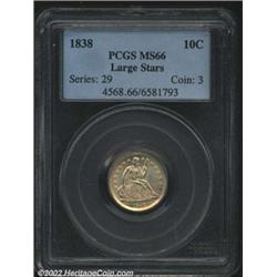 1838 10C Large Stars MS66 PCGS. Greer-106. A die flaw (as produced) in the reverse field between the