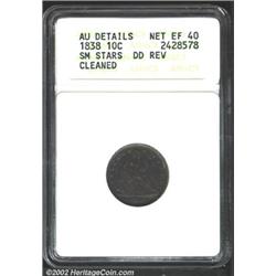 1838 10C Small Stars--Doubled Die Reverse, Cleaned--ANACS. AU Details, Net XF40. Dense sea-green and