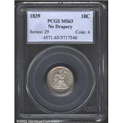 1839 10C No Drapery MS63 PCGS. Light gray surfaces with semi-russet undertones. There are a few ligh