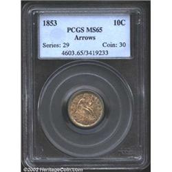 1853 10C Arrows MS65 PCGS. This is a simply gorgeous Gem that will certain endear itself to a collec