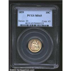 1859 10C MS65 PCGS. Just 430,000 Seated Dimes emerged from the Philadelphia Mint in 1859, and the is