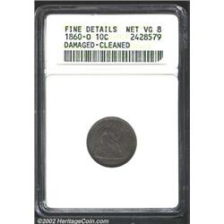 1860-O 10C--Damaged, Cleaned--ANACS. Fine Details, Net VG8. Deep purple-brown patina. A worn and sli