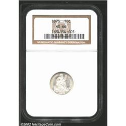 1875 10C MS66 NGC. Brilliant, snow white surfaces with excellent luster. Aside from a negligible dis