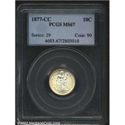 1877-CC 10C MS67 PCGS. The Carson City Mint produced 7.7 million Dimes in 1877, the second highest t