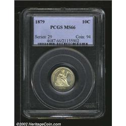 1879 10C MS66 PCGS. Greer-101, Awash-2, "rare." The date is repunched southwest, most notably within