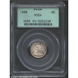 1880 10C MS64 PCGS. The borders are lightly speckled with green-gray patina. A lustrous and mildly p