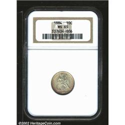 1884 10C MS65 NGC. Light gray surfaces with golden-russet peripheral toning, which is especially dee