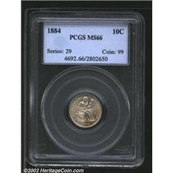 1884 10C MS66 PCGS. Speckled silver-gray and russet patina. Well struck except for the upper left ce