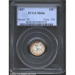 1887 10C MS66 PCGS. The borders have bright copper-gold color. Lustrous and nicely struck with impre