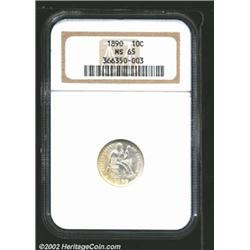 1890 10C MS65 NGC. Bright white surfaces that are lustrous and generally untoned, with a bit of unde