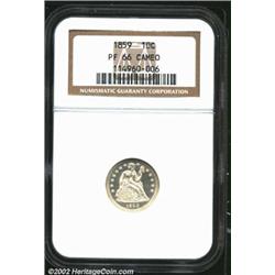 1859 10C PR66 Cameo NGC. Produced in an era when the U.S. Mint first started marketing proofs to col