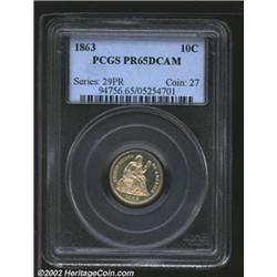 1863 10C PR65 Deep Cameo PCGS. A single die pair produced just 14,000 business strike and 460 proof.