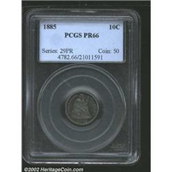 1885 10C PR66 PCGS. Medium gray surfaces with an attractive, underlying iridescent blue toning throu