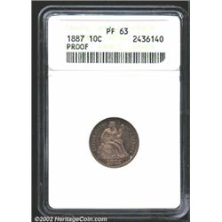 1887 10C PR63 ANACS. Attractive original toning in mottled shades of blue, russet, and salmon. The f