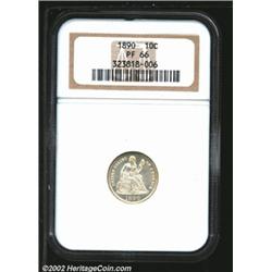 1890 10C PR66 NGC. Lovely lemon patina. Well struck and exquisitely preserved. The center of the rev