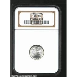 1892 10C MS66 NGC. A wonderful Gem that looks as if it just fell from the dies. Brilliant, lustrous,