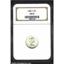 1900-S 10C MS65 NGC. Bright, white color with great luster and strike.From the John Adams Collection