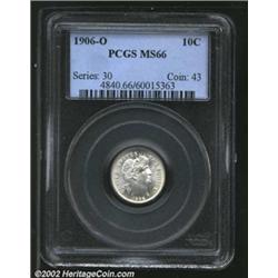 1906-O 10C MS66 PCGS. A razor-sharp and brilliant Gem with flashy luster. The fields are exquisitely