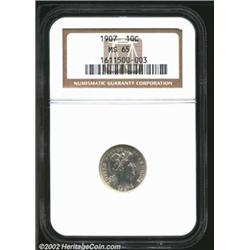 1907 10C MS65 NGC. A well struck, brilliant, and flashy Gem with carefully preserved surfaces. The o