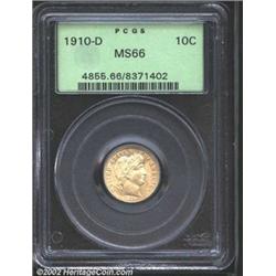 1910-D 10C MS66 PCGS. Common in lower grades, the 1910-D is seldom offered as a premium quality Gem.