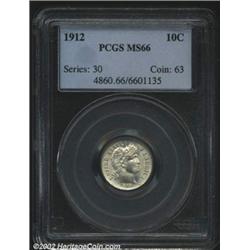 1912 10C MS66 PCGS. Brilliant except for a solitary green-gray streak in the left side of the revers