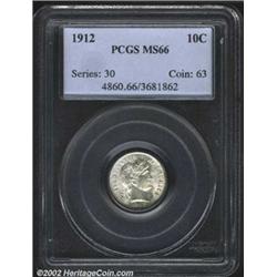 1912 10C MS66 PCGS. Original steely surfaces with slight yellow patination towards the center of the