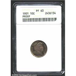 1901 10C PR63 ANACS. Close examination reveals a few tiny marks, but the color is outstanding with m