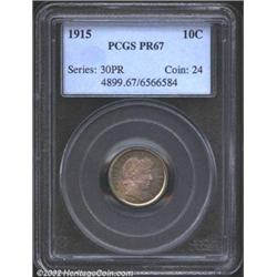 1915 10C PR67 PCGS. The dominant color on both sides of this richly and originally toned Superb Gem.