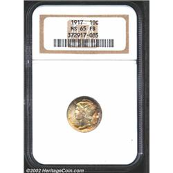 1917 10C MS65 Full Bands NGC. Outrageous orange-gold, russet, and turtle-green patina. Lustrous and.