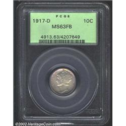 1917-D 10C MS63 Full Bands PCGS. A powder violet patina hangs over the surfaces of this coin. A few.