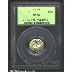 1917-S 10C MS66 PCGS. Well struck except for the central bands. A lustrous Gem that has clean surfac