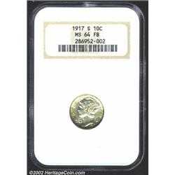 1917-S 10C MS64 Full Bands NGC. Deeply speckled yellow-green and champagne-rose patina. A well struc