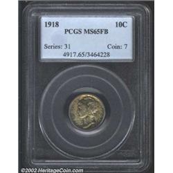 1918 10C MS65 Full Bands PCGS. Deeply original russet, golden-brown, and violet patina. Well struck.