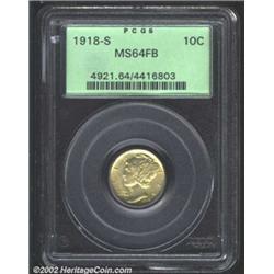 1918-S 10C MS64 Full Bands PCGS. Bright honey-gold color. A lustrous near-Gem with pleasing surfaces