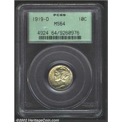 1919-D 10C MS64 PCGS. Dusky yellow-gold patina. Lustrous and clean, but typically struck. There are.