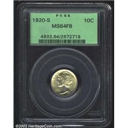 1920-S 10C MS64 Full Bands PCGS. Somewhat variegated golden grey patina. Only a few small wispy abra