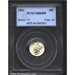 1921 10C MS64 Full Bands PCGS. Lustrous with some darker color found around the reverse peripheries.