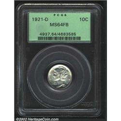 1921-D 10C MS64 Full Bands PCGS. A brilliant and razor-sharp near-Gem that has flashy luster and ple