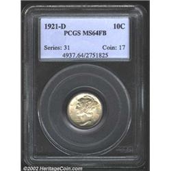 1921-D 10C MS64 Full Bands PCGS. A lilac-gray near-Gem with good luster and immaculately preserved f