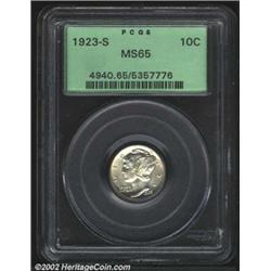 1923-S 10C MS65 PCGS. A lightly toned and lustrous Gem with a reasonable strike and clean surfaces..